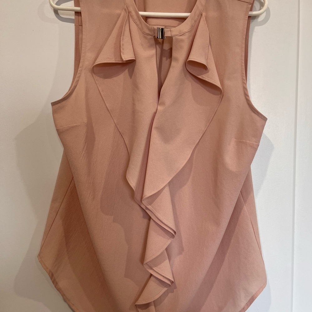 Black Tape_ Pink Sleeveless Ruffled Blouse